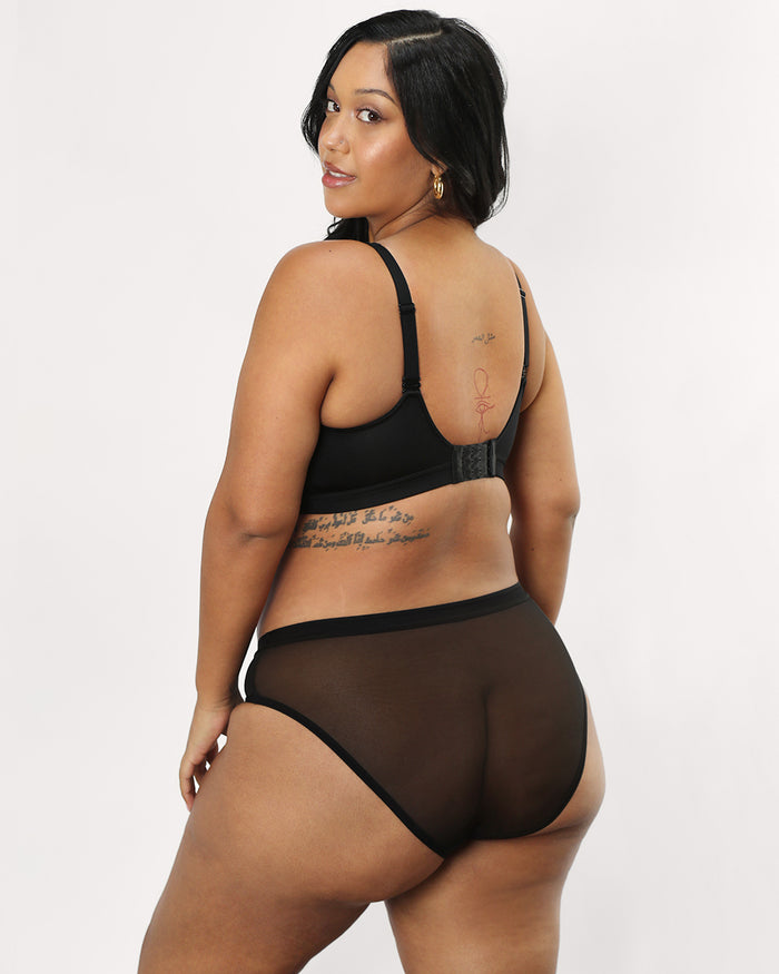 Curvy Couture Sheer Mesh High Cut Brief 3 Pack Black/Blushing/Bark