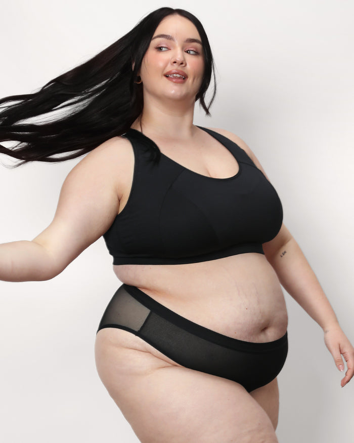 Curvy Couture Sheer Mesh High Cut Brief 3 Pack Black/Blushing/Bark