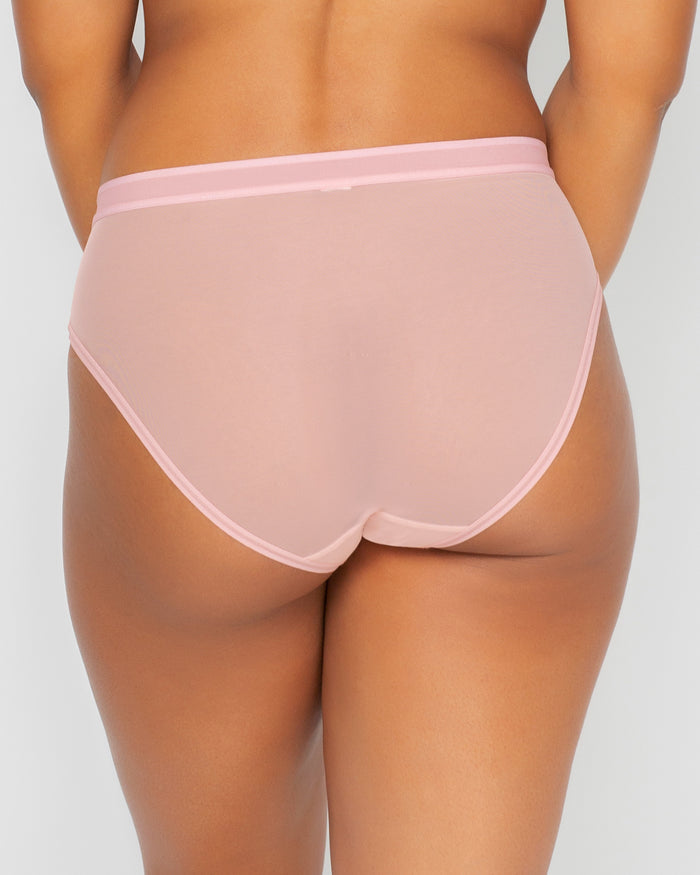 Curvy Couture Sheer Mesh High Cut Brief Blushing Rose