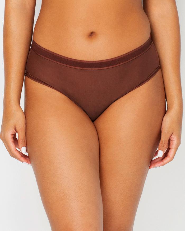 curvy couture Sheer Mesh High Cut Brief Chocolate Nude