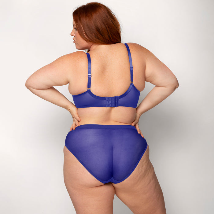 Curvy Couture Sheer Mesh High Cut Brief Cosmic Blue