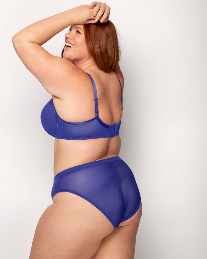 Curvy Couture Sheer Mesh High Cut Brief Cosmic Blue