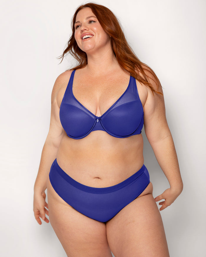 curvy couture Sheer Mesh High Cut Brief Cosmic Blue