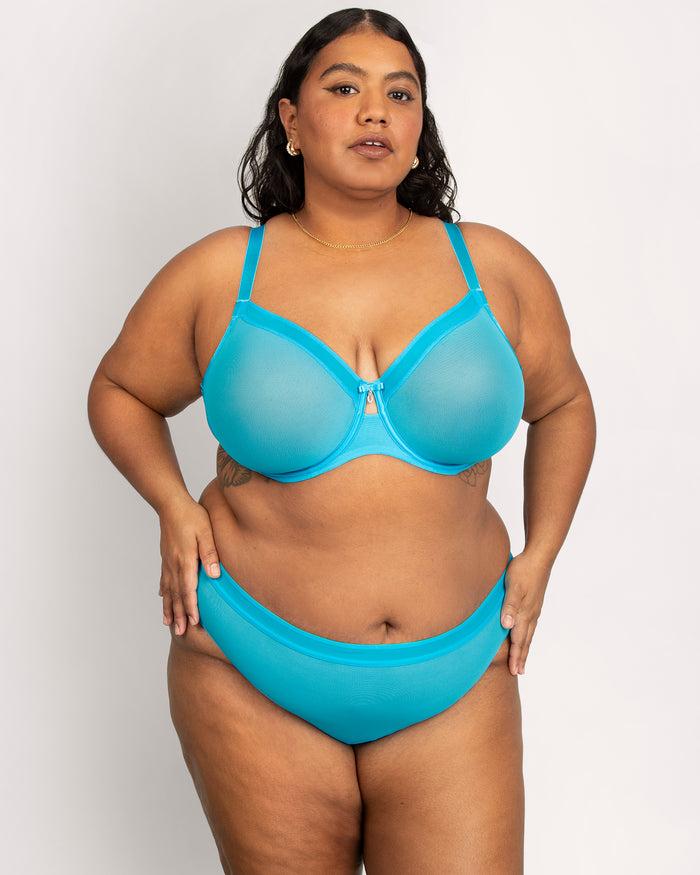 Curvy Couture Sheer Mesh High Cut Brief Deep Dive Blue