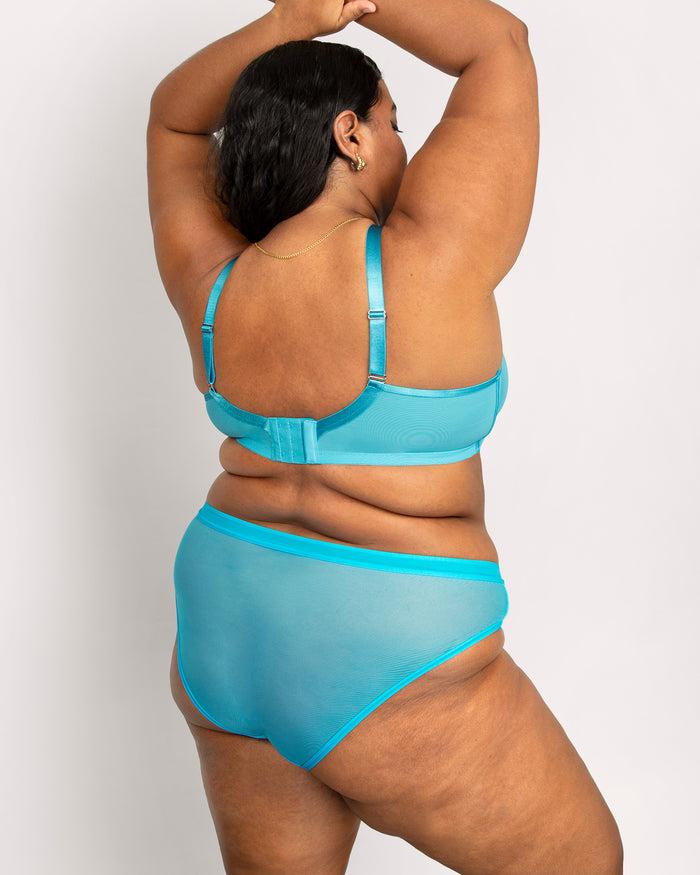 Curvy Couture Sheer Mesh High Cut Brief Deep Dive Blue