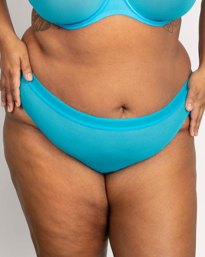curvy couture Sheer Mesh High Cut Brief Deep Dive Blue