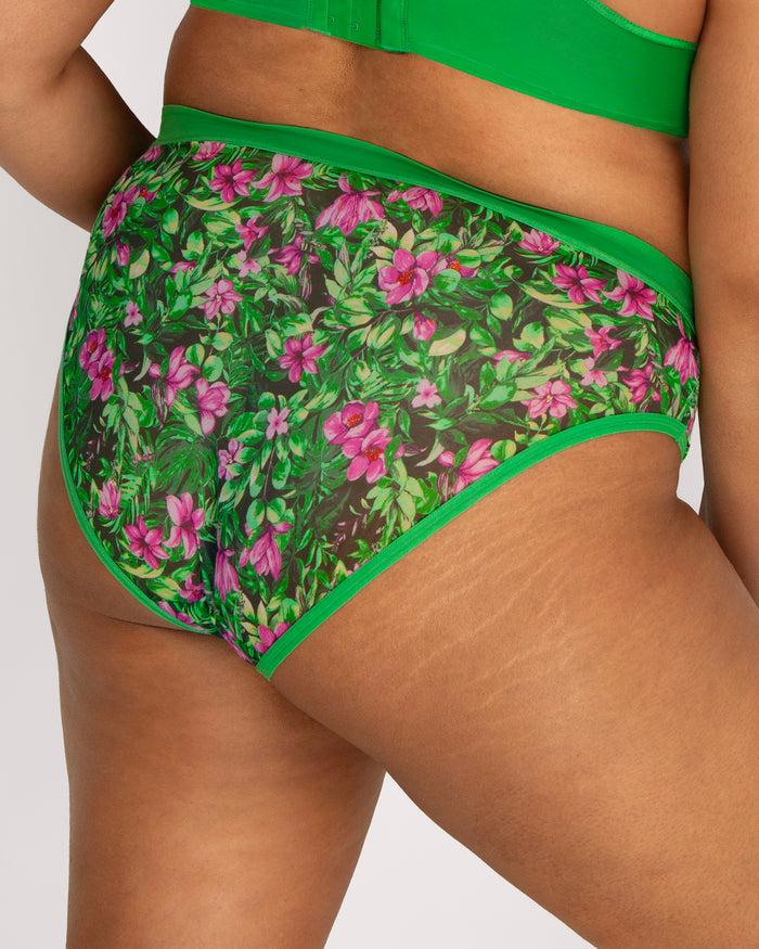 Curvy Couture Sheer Mesh High Cut Brief Lush Tropics