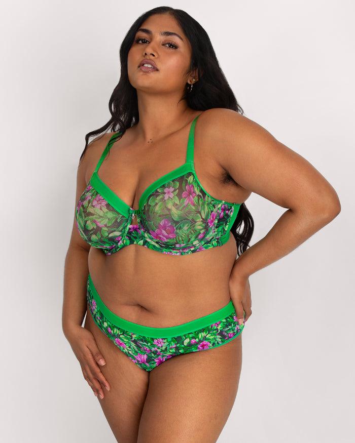 Curvy Couture Sheer Mesh High Cut Brief Lush Tropics