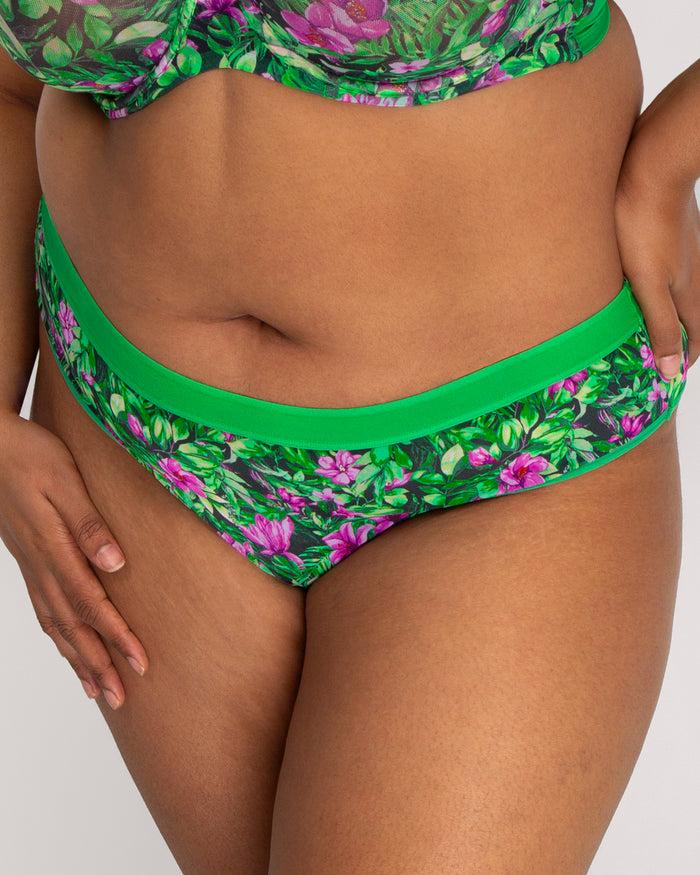 curvy couture Sheer Mesh High Cut Brief Lush Tropics