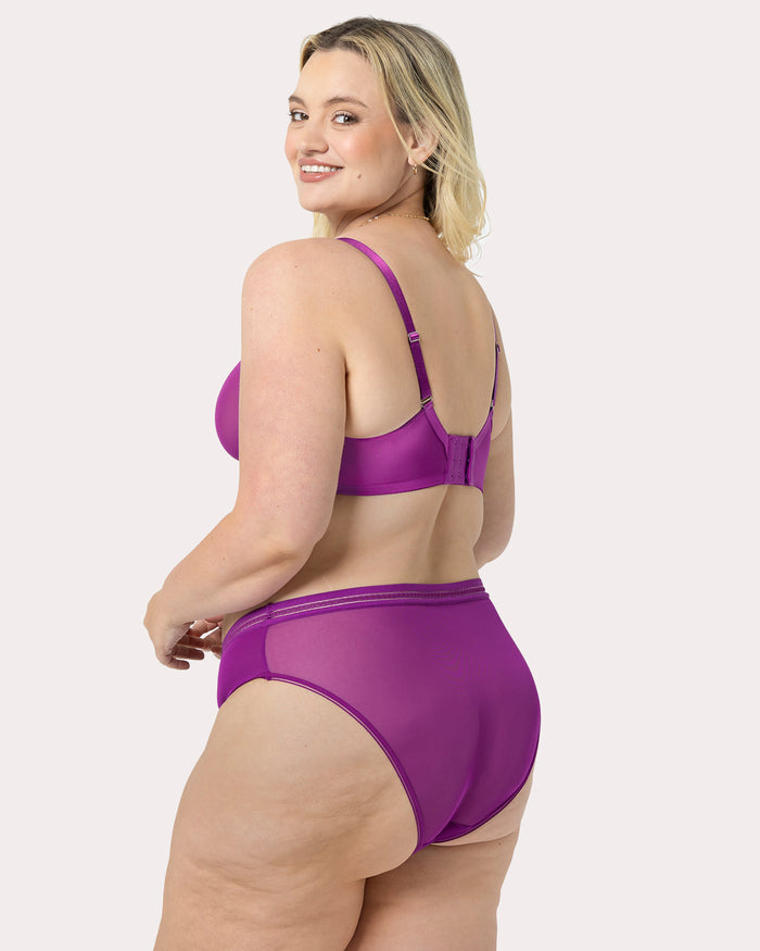 Curvy Couture Sheer Mesh High Cut Brief Panty Berry Bliss