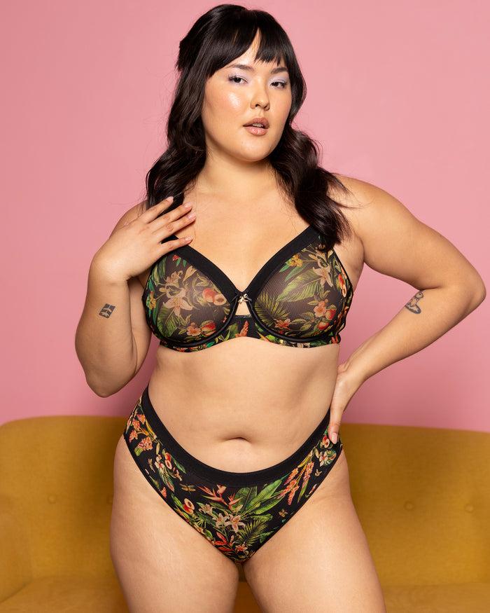 Curvy Couture Sheer Mesh High Cut Brief Panty Dragonfly Garden
