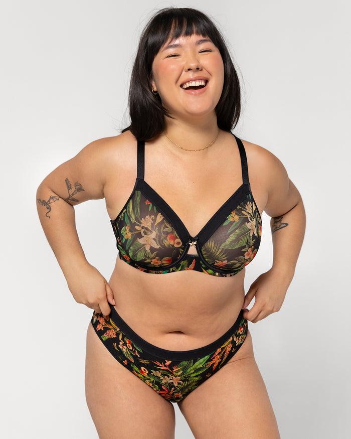 Curvy Couture Sheer Mesh High Cut Brief Panty Dragonfly Garden