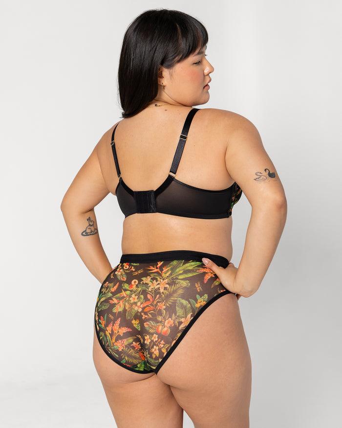 Curvy Couture Sheer Mesh High Cut Brief Panty Dragonfly Garden