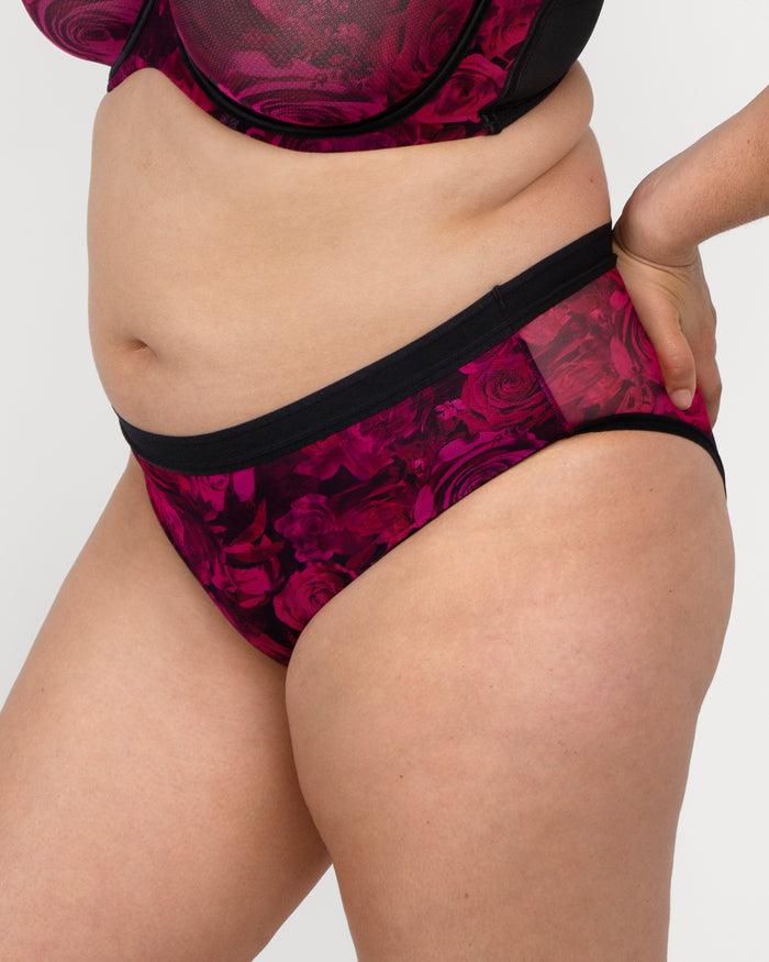 Curvy Couture Sheer Mesh High Cut Brief Panty Dramatic Roses