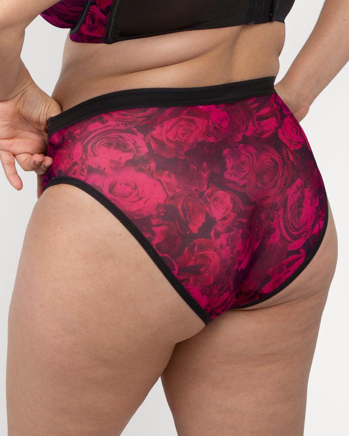 Curvy Couture Sheer Mesh High Cut Brief Panty Dramatic Roses