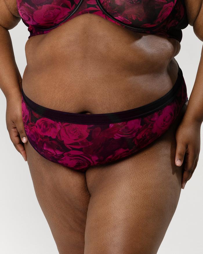 curvy couture Sheer Mesh High Cut Brief Panty Dramatic Roses