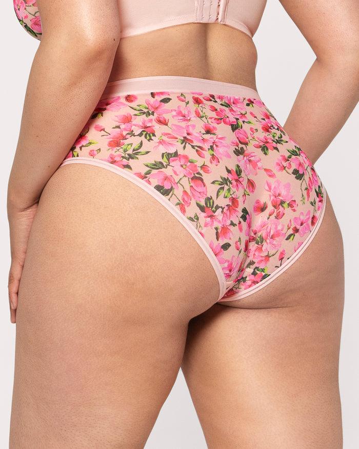 Curvy Couture Sheer Mesh High Cut Brief Panty In Full Bloom Pink