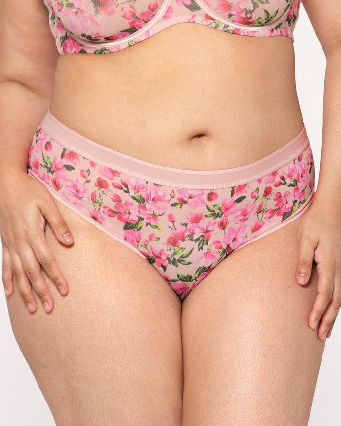 curvy couture Sheer Mesh High Cut Brief Panty In Full Bloom Pink