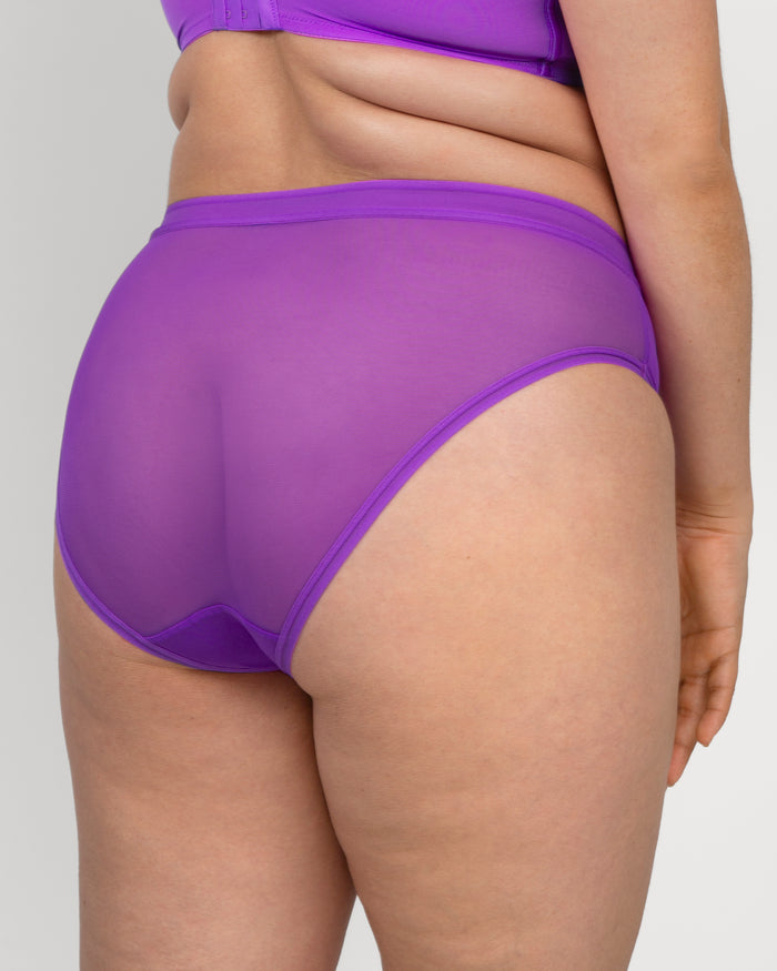 Curvy Couture Sheer Mesh High Cut Brief Panty Purple Passion