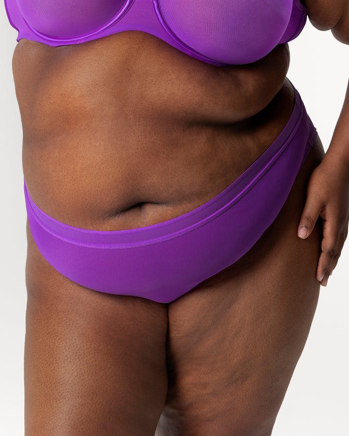 curvy couture Sheer Mesh High Cut Brief Panty Purple Passion