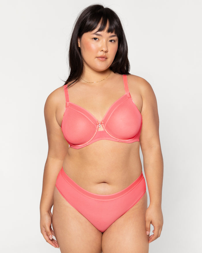 Curvy Couture Sheer Mesh High Cut Brief Panty Sunset Glow