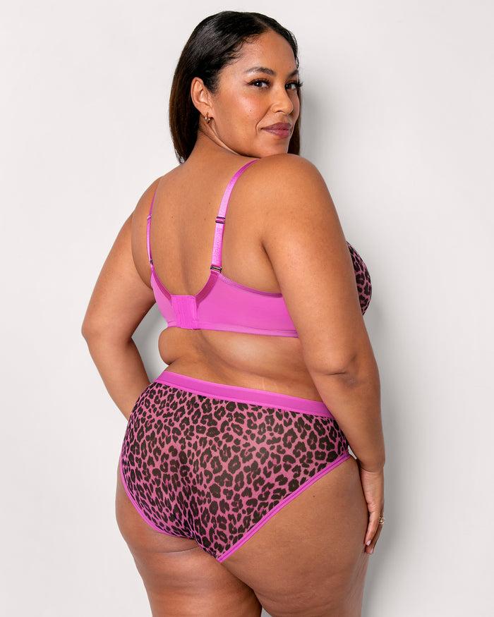 Curvy Couture Sheer Mesh High Cut Brief Pink Leopard