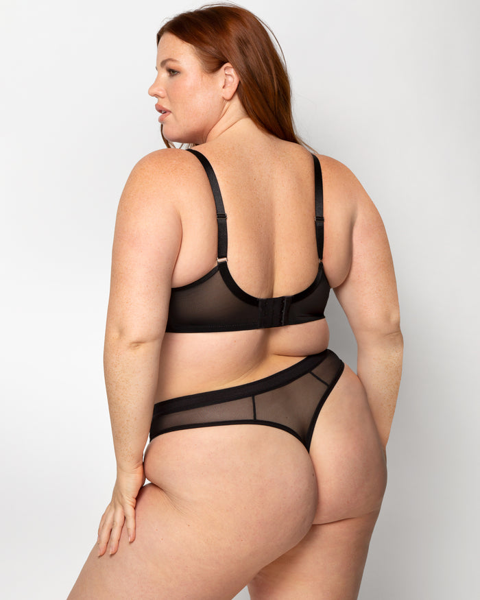 Curvy Couture Sheer Mesh High Cut Thong 3 Pack Black/Black/Black