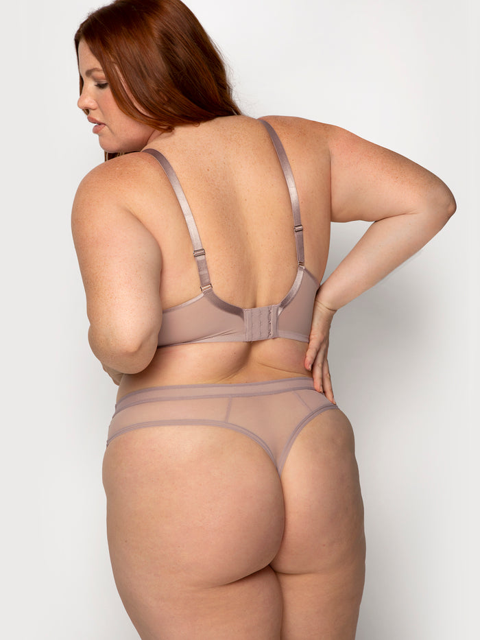 Curvy Couture Sheer Mesh High Cut Thong 3 Pack Black/Blushing/Bark