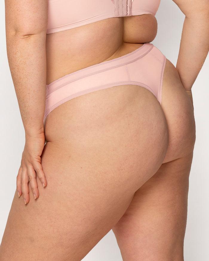Curvy Couture Sheer Mesh High Cut Thong Blushing Rose