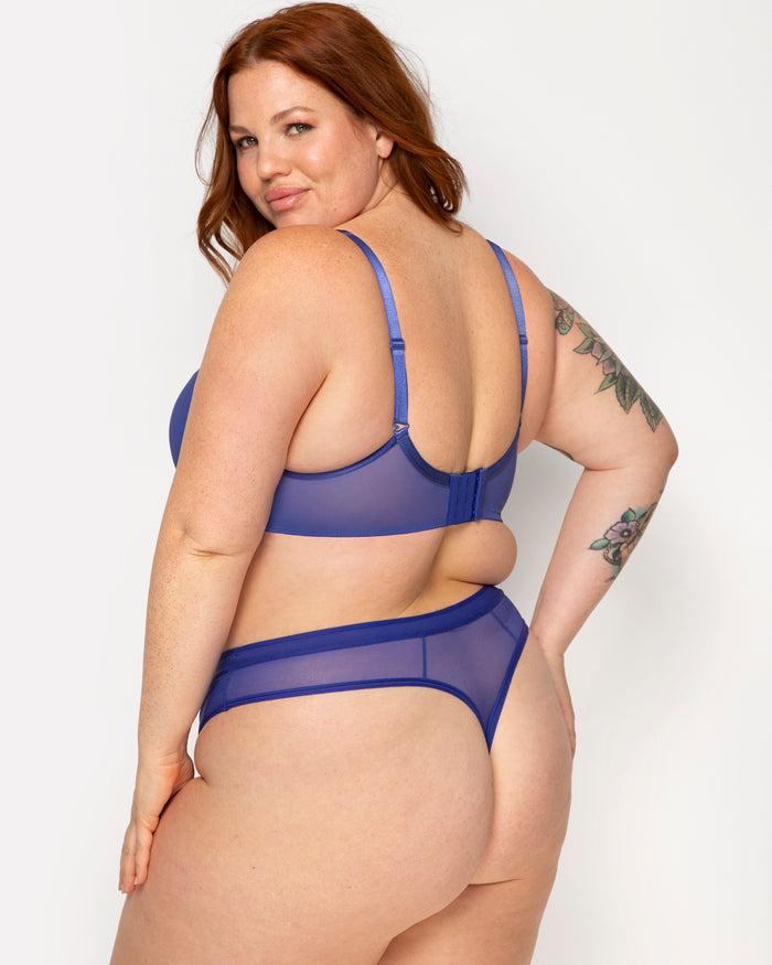 Curvy Couture Sheer Mesh High Cut Thong Cosmic Blue