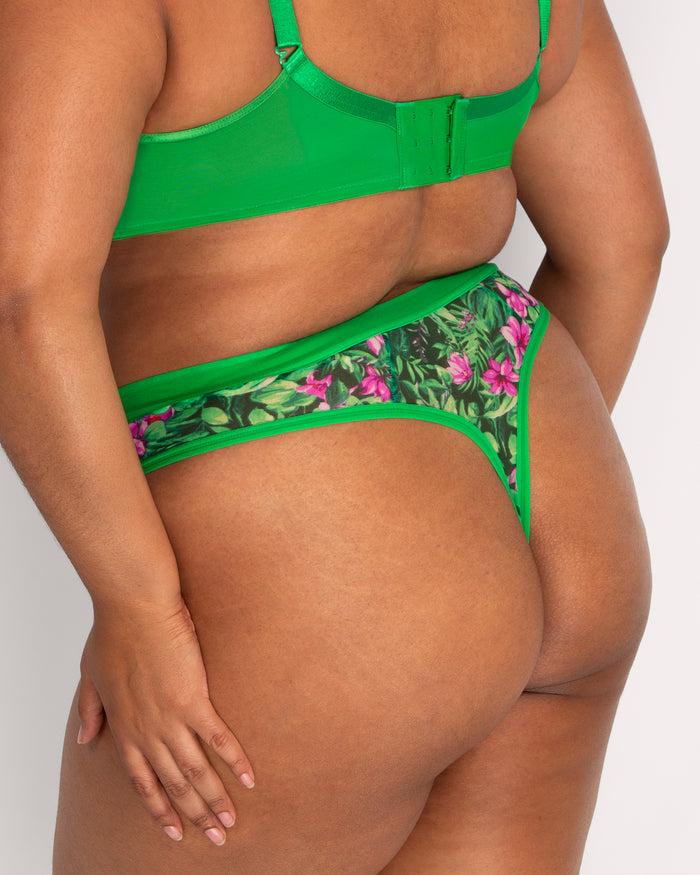 Curvy Couture Sheer Mesh High Cut Thong Lush Tropics
