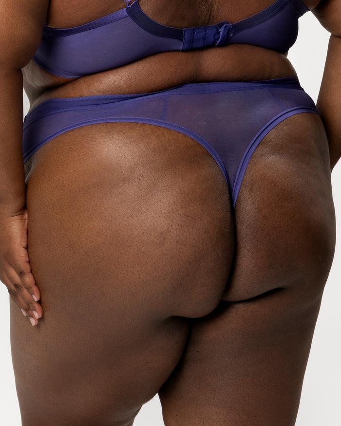Curvy Couture Sheer Mesh High Cut Thong Vintage Blue