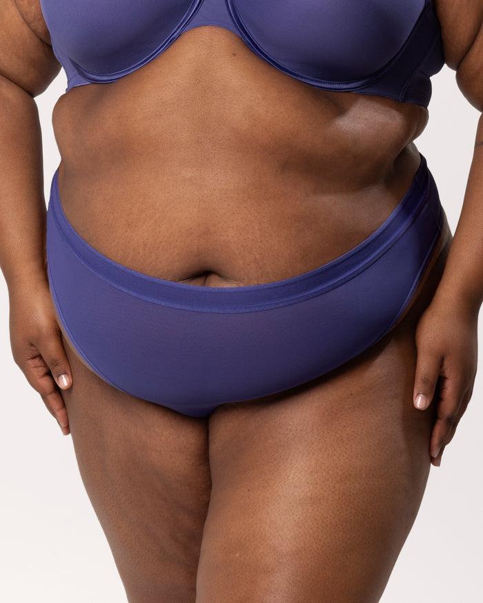 curvy couture Sheer Mesh High Cut Thong Vintage Blue