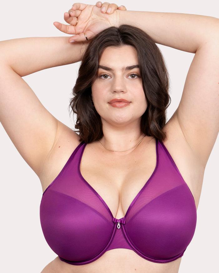 Curvy Couture Sheer Mesh Plunge T-Shirt Bra Berry Bliss
