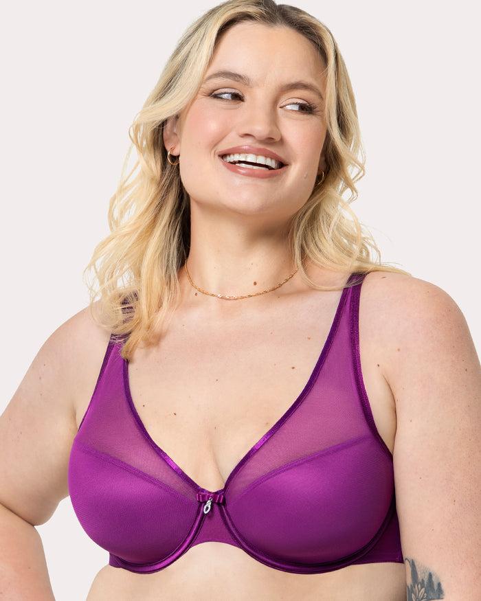 curvy couture Sheer Mesh Plunge T-Shirt Bra Berry Bliss
