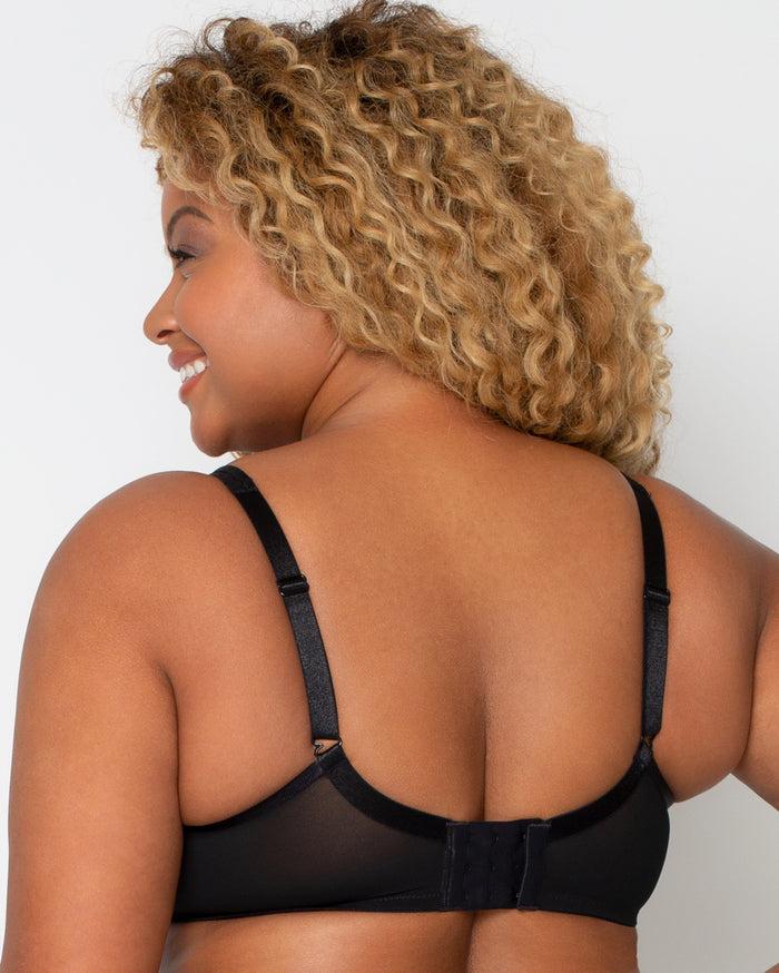 curvy couture Sheer Mesh Plunge T-Shirt Bra Black Hue