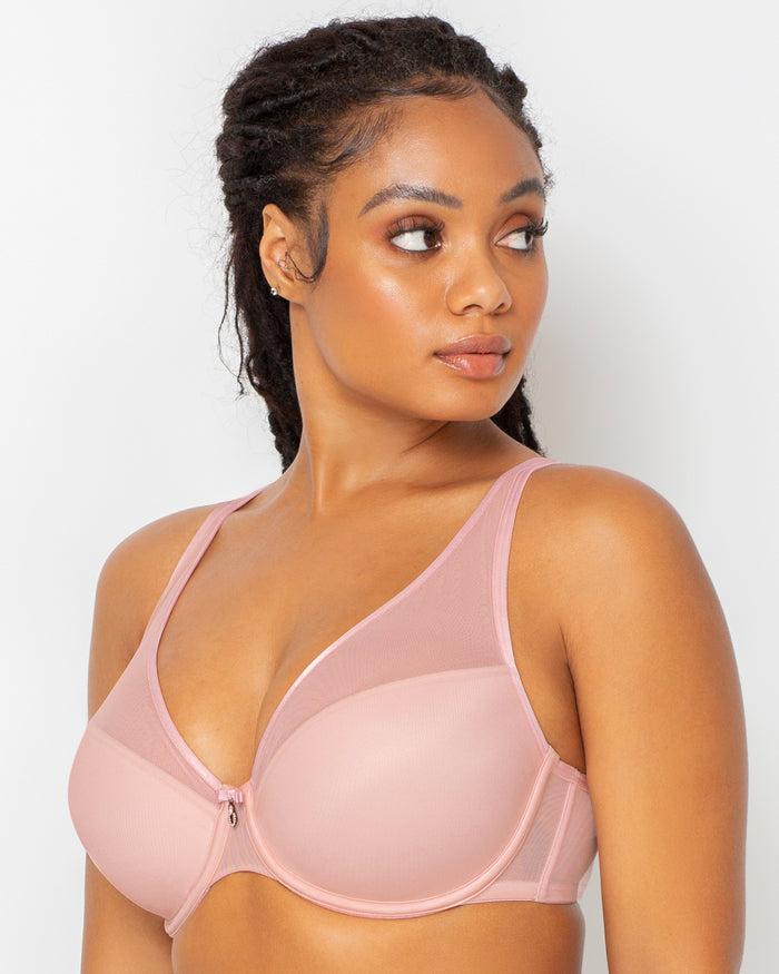 Curvy Couture Sheer Mesh Plunge T-Shirt Bra Blushing Rose