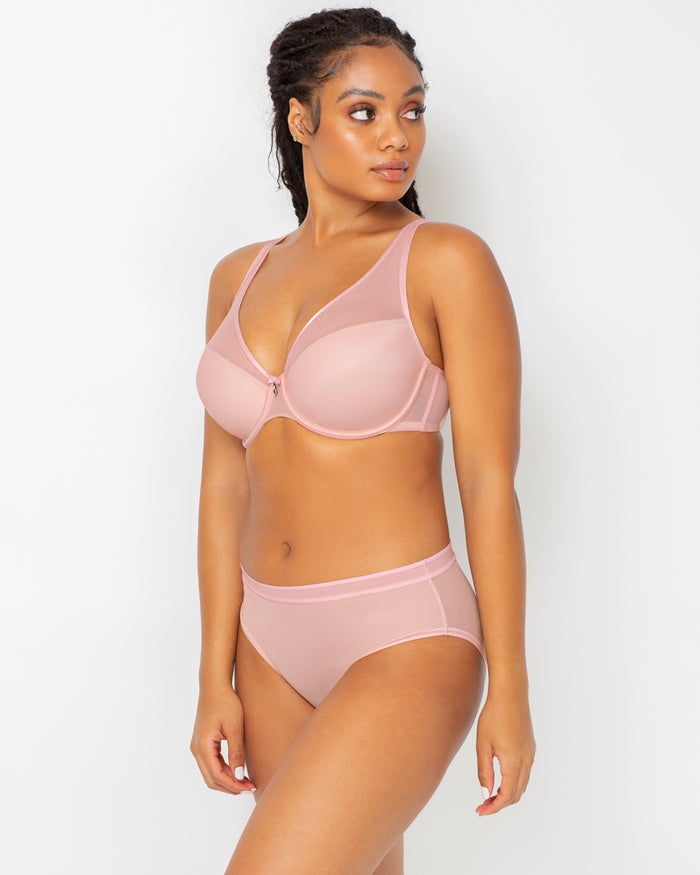 Curvy Couture Sheer Mesh Plunge T-Shirt Bra Blushing Rose