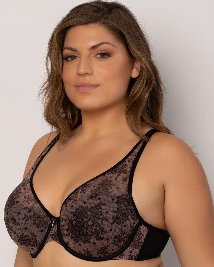 Curvy Couture Sheer Mesh Plunge T-Shirt Bra Chantilly