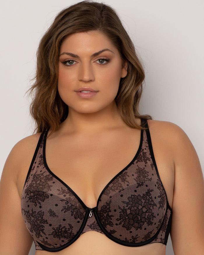curvy couture Sheer Mesh Plunge T-Shirt Bra Chantilly