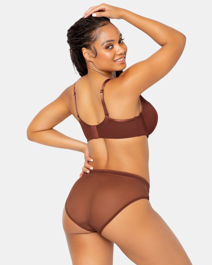 Curvy Couture Sheer Mesh Plunge T-Shirt Bra Chocolate Nude