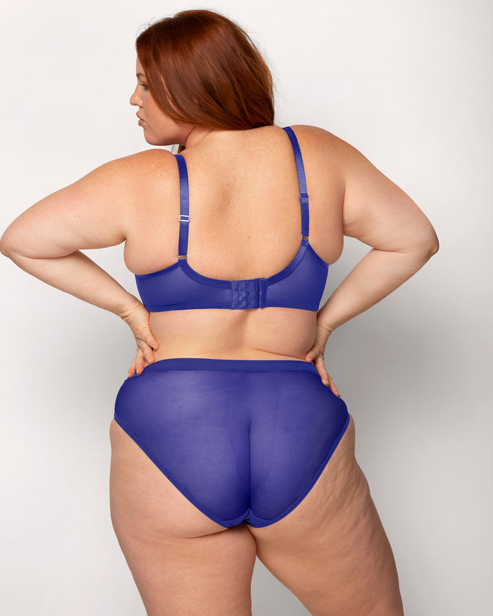 Curvy Couture Sheer Mesh Plunge T-Shirt Bra Cosmic Blue