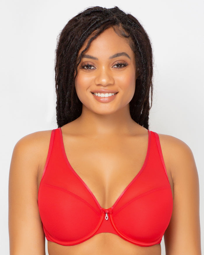 Curvy Couture Sheer Mesh Plunge T-Shirt Bra Diva Red