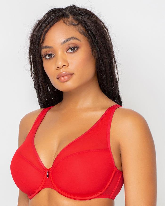 Curvy Couture Sheer Mesh Plunge T-Shirt Bra Diva Red