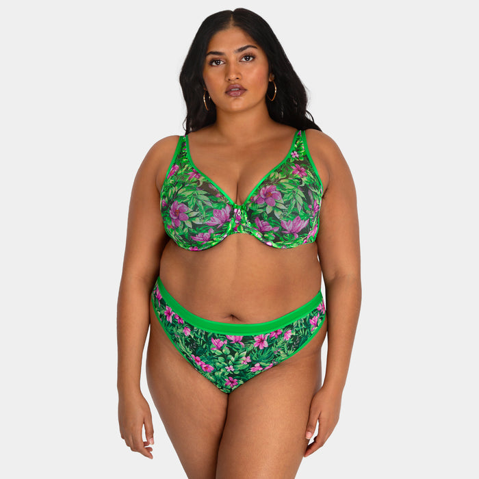 Curvy Couture Sheer Mesh Plunge T-Shirt Bra Lush Tropics