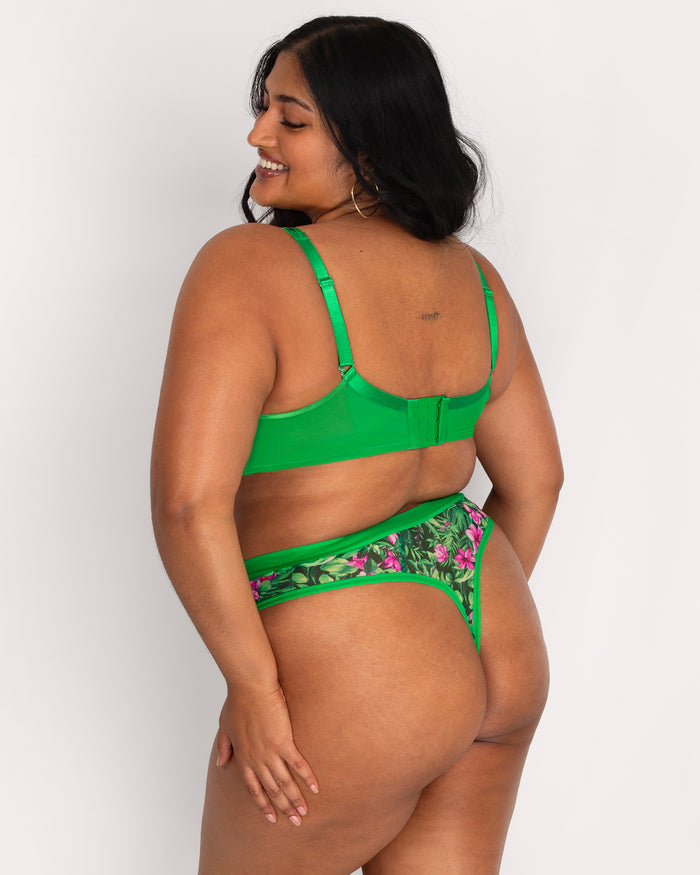 Curvy Couture Sheer Mesh Plunge T-Shirt Bra Lush Tropics