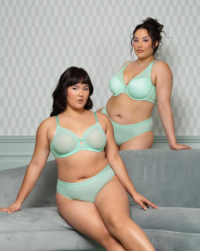 Curvy Couture Sheer Mesh Plunge T-Shirt Bra Mint Chip