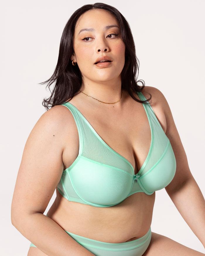 Curvy Couture Sheer Mesh Plunge T-Shirt Bra Mint Chip