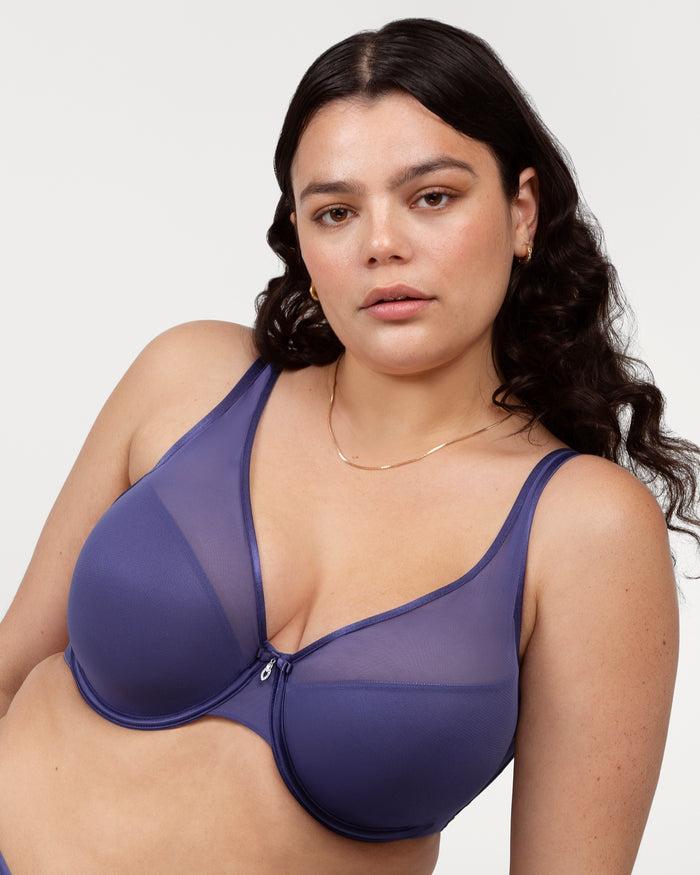 Curvy Couture Sheer Mesh Plunge T-Shirt Bra Vintage Blue