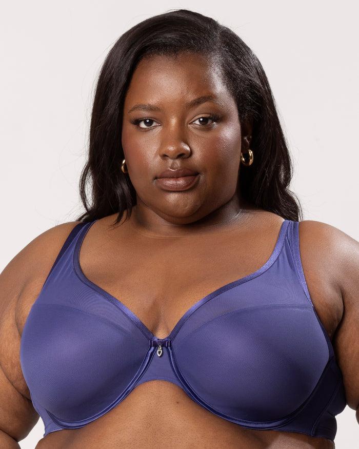 curvy couture Sheer Mesh Plunge T-Shirt Bra Vintage Blue